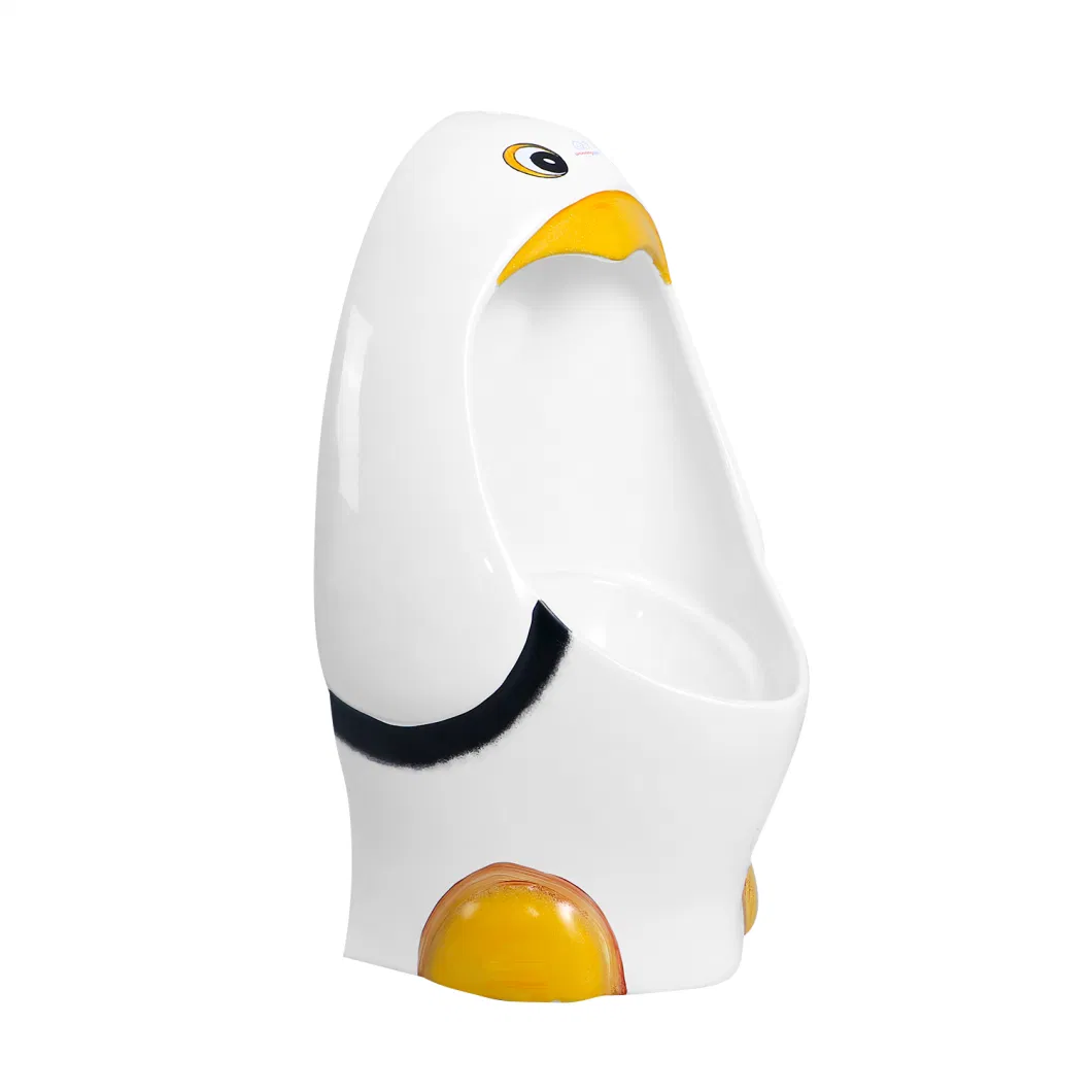 Colorful Penguin Shape Ceramic Children′s Floor Mounted Urinal, Small Freestanding Urinal for Kids Bathroom, Safe-Designed Preschool Sanitary Ware